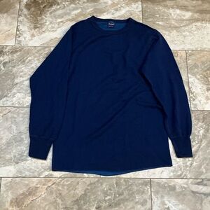 Vintage Duofold Size L Base Layer Wool Blend Crewneck Pullover blue USA Made